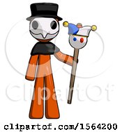 Poster, Art Print Of Orange Plague Doctor Man Holding Jester Staff