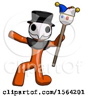 Poster, Art Print Of Orange Plague Doctor Man Holding Jester Staff Posing Charismatically