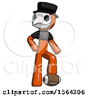 Poster, Art Print Of Orange Plague Doctor Man Standing With Foot On Football