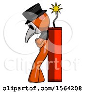 Poster, Art Print Of Orange Plague Doctor Man Leaning Against Dynimate Large Stick Ready To Blow