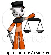 Poster, Art Print Of Orange Plague Doctor Man Justice Concept With Scales And Sword Justicia Derived