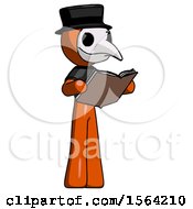 Poster, Art Print Of Orange Plague Doctor Man Reading Book While Standing Up Facing Away
