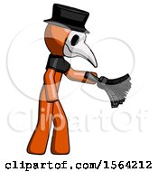 Poster, Art Print Of Orange Plague Doctor Man Dusting With Feather Duster Downwards
