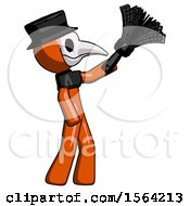 Orange Plague Doctor Man Dusting With Feather Duster Upwards