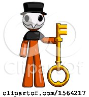 Poster, Art Print Of Orange Plague Doctor Man Holding Key Made Of Gold