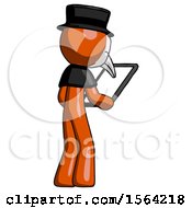 Poster, Art Print Of Orange Plague Doctor Man Looking At Tablet Device Computer Facing Away