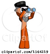 Poster, Art Print Of Orange Plague Doctor Man Looking Through Binoculars To The Right