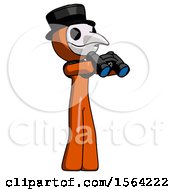 Poster, Art Print Of Orange Plague Doctor Man Holding Binoculars Ready To Look Right