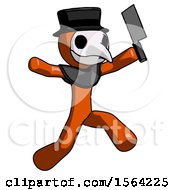 Poster, Art Print Of Orange Plague Doctor Man Psycho Running With Meat Cleaver