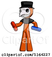Poster, Art Print Of Orange Plague Doctor Man Red Pill Or Blue Pill Concept