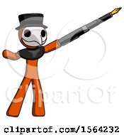 Poster, Art Print Of Orange Plague Doctor Man Pen Is Mightier Than The Sword Calligraphy Pose