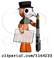 Poster, Art Print Of Orange Plague Doctor Man Holding Large Envelope And Calligraphy Pen