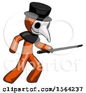 Poster, Art Print Of Orange Plague Doctor Man Stabbing With Ninja Sword Katana