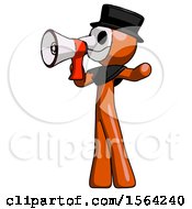 Poster, Art Print Of Orange Plague Doctor Man Shouting Into Megaphone Bullhorn Facing Left