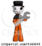 Poster, Art Print Of Orange Plague Doctor Man Holding Large Wrench With Both Hands