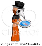 Poster, Art Print Of Orange Plague Doctor Man Looking At Large Compass Facing Right