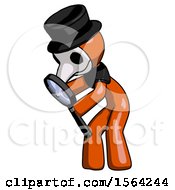 Poster, Art Print Of Orange Plague Doctor Man Inspecting With Large Magnifying Glass Left