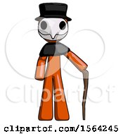 Orange Plague Doctor Man Standing With Hiking Stick