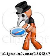 Poster, Art Print Of Orange Plague Doctor Man Walking With Large Compass
