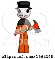 Poster, Art Print Of Orange Plague Doctor Man Holding Red Fire Fighters Ax