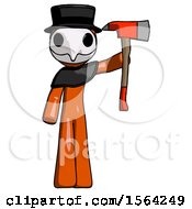 Poster, Art Print Of Orange Plague Doctor Man Holding Up Red Firefighters Ax