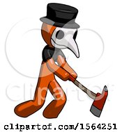 Poster, Art Print Of Orange Plague Doctor Man Striking With A Red Firefighters Ax