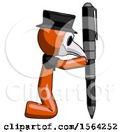 Orange Plague Doctor Man Posing With Giant Pen In Powerful Yet Awkward Manner