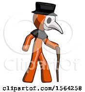 Poster, Art Print Of Orange Plague Doctor Man Walking With Hiking Stick