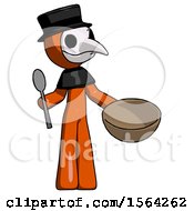 Poster, Art Print Of Orange Plague Doctor Man With Empty Bowl And Spoon Ready To Make Something