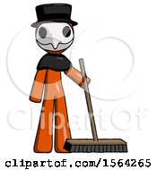 Poster, Art Print Of Orange Plague Doctor Man Standing With Industrial Broom