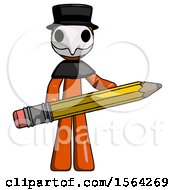Poster, Art Print Of Orange Plague Doctor Man Writer Or Blogger Holding Large Pencil