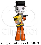 Poster, Art Print Of Orange Plague Doctor Man Holding Large Drill