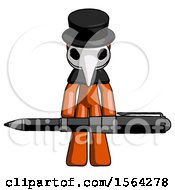 Poster, Art Print Of Orange Plague Doctor Man Weightlifting A Giant Pen