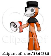 Poster, Art Print Of Orange Plague Doctor Man Holding Megaphone Bullhorn Facing Right