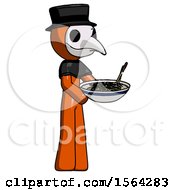 Orange Plague Doctor Man Holding Noodles Offering To Viewer
