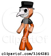 Poster, Art Print Of Orange Plague Doctor Man Man Walking Turned Left Front View