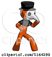 Poster, Art Print Of Orange Plague Doctor Man Martial Arts Defense Pose Right