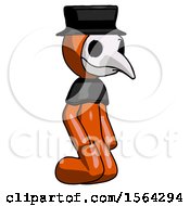 Orange Plague Doctor Man Kneeling Angle View Right