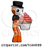 Poster, Art Print Of Orange Plague Doctor Man Holding Large Cupcake Ready To Eat Or Serve