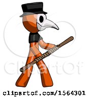 Poster, Art Print Of Orange Plague Doctor Man Holding Bo Staff In Sideways Defense Pose