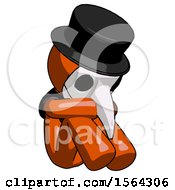 Poster, Art Print Of Orange Plague Doctor Man Sitting With Head Down Facing Angle Right