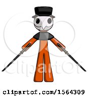 Poster, Art Print Of Orange Plague Doctor Man Posing With Two Ninja Sword Katanas