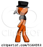 Poster, Art Print Of Orange Plague Doctor Man Walking Away Direction Left View