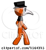 Poster, Art Print Of Orange Plague Doctor Man Walking Right Side View