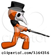 Poster, Art Print Of Orange Plague Doctor Man With Ninja Sword Katana Slicing Or Striking Something