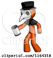 Poster, Art Print Of Orange Plague Doctor Man Begger Holding Can Begging Or Asking For Charity Facing Left