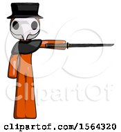 Orange Plague Doctor Man Standing With Ninja Sword Katana Pointing Right