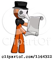 Poster, Art Print Of Orange Plague Doctor Man Holding Blueprints Or Scroll