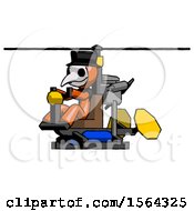 Poster, Art Print Of Orange Plague Doctor Man Flying In Gyrocopter Front Side Angle View