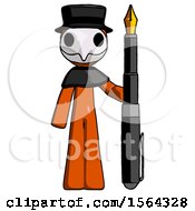 Poster, Art Print Of Orange Plague Doctor Man Holding Giant Calligraphy Pen